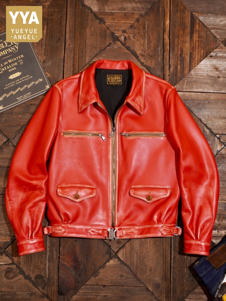 Riding Jacket Leather - Mens Autumn Winter Cowhide Genuine Leather