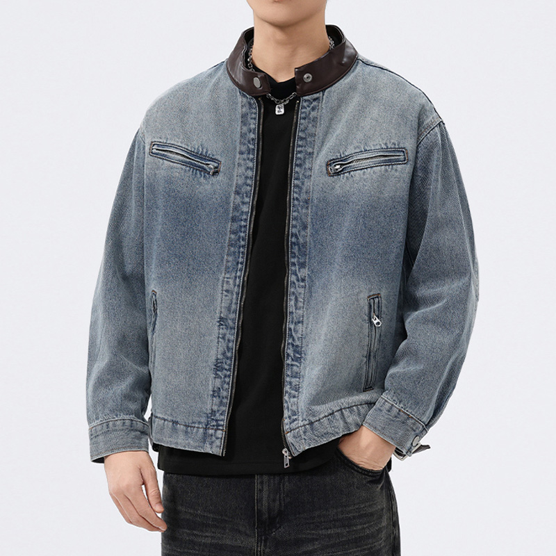 Stand Leather Collar Denim Jac - Riding Jacket Leather recension och pris